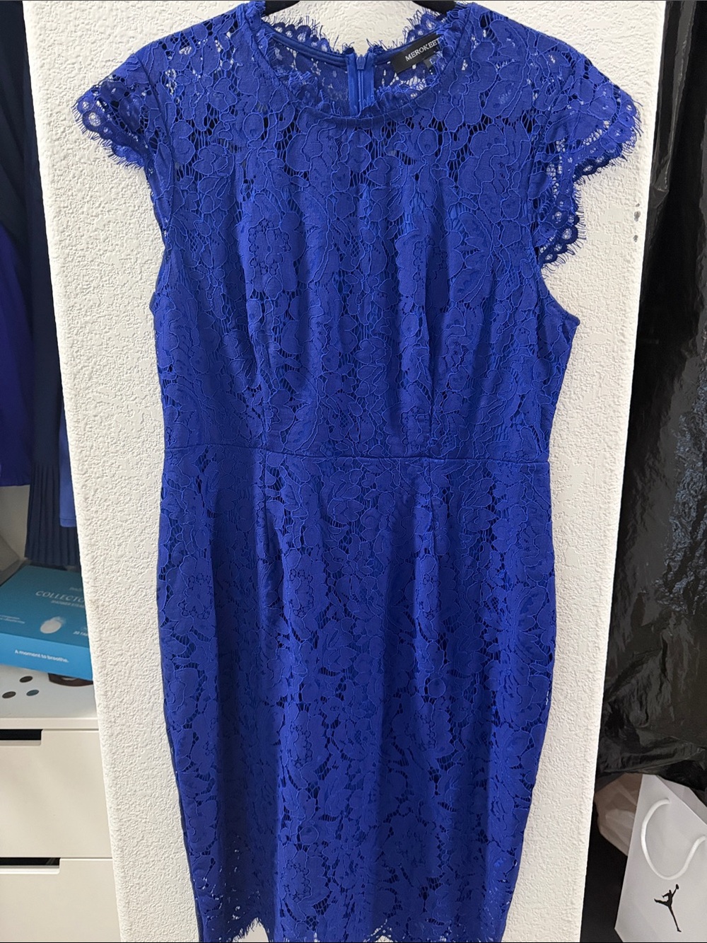 Lace Sheath Dress Royal Blue large Women's Floral Elegant Cocktail Knee Length - Picture 4 of 4